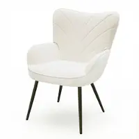 COLAMY Moderne accentstoel - Gestoffeerde fluwelen fauteuil - Gebogen rugleuning - Gewatteerde armleuningen - Kussen met hoge dichtheid - Metalen poten - Fauteuil - Wit