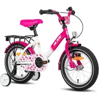 Hiland Starry Meisjesfiets - 16 Inch - Inclusief Zijwieltjes & Bagagedrager - Handrem & Terugtraprem - Roze - Geschikt voor buitenactiviteiten in de lente