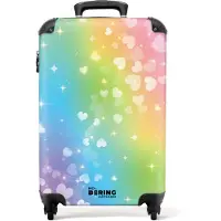 NoBoringSuitcases.com - Kinderkoffer - Kindertrolley - Hartjes - Regenboog - Handbagage koffer lichtgewicht - Reiskoffer trolley - Rolkoffer met wieltjes - Past binnen 55x40x20 en 55x35x25