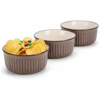 Excellent houseware Serveer/chips schaaltje Striped - 4x - bruin - 14 x 7 cm - keramiek - kommetjes - 500 ml