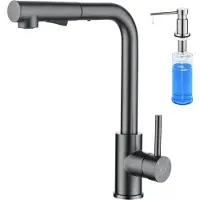 CECIPA MAX Keukenkraan - Met Uittrekbare Uitloop - 360° Draaibaar - Met Zeepdispenser 300ML - Kraan Keuken - Mengkraan met Handdouche - 2 straalsoorten - Gun Metal Grijs