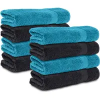 Komfortec handdoeken – Set van 8 - Badhanddoek 50x100 cm - 100% Katoen - Zwart&Turquoise