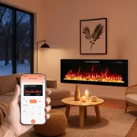 HOMAVO 50'' Elektrische Sfeerhaard - 1000/2000W Elektrische Haard met Verwarming - App-besturing - Twaalf 3D-Vlammenkleuren - Wand/Inbouwhaard - Timerfunctie - Oververhittingsbeveiliging