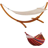 HOMAVO Hangmat met Houten Standaard, Inclusief 2 Hangmatten, Belasting 200 kg, 320×120×120 cm, Hoogte Verstelbaar, Voor Tuin, Terras en Balkon