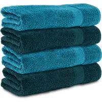 Komfortec handdoeken – Set van 4 - Badhanddoek 70x140 cm - 100% Katoen – Turquoise&Petroleumblauw