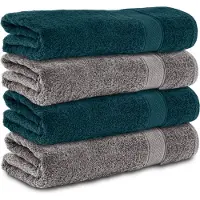 Komfortec handdoeken – Set van 4 - Badhanddoek 70x140 cm - 100% Katoen – Antracietgrijs&Petroleumblauw