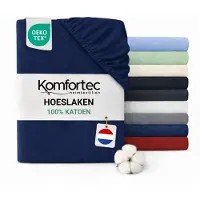 Komfortec Jersey Stretch Hoeslaken 90x200 cm - 23cm Matrasdikte- Rondom Elastiek - 100% Katoen - Blauw
