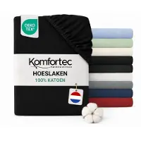 Komfortec Jersey Stretch Hoeslaken 180x200 cm - 23cm Matrasdikte- Rondom Elastiek - 100% Katoen - Zwart