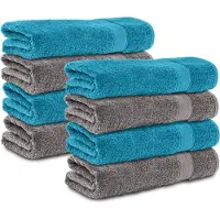 Komfortec 8x Handdoek 70x140 - 100% Katoen – Handdoekenset - Zacht - Antraciet-Turquoise