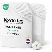 Komfortec Jersey Stretch 2-delige Hoeslaken Set 90x200 cm, Dubbelpak, 23 cm Matrasdikte, Rondom Elastiek, 100% Katoen, Wit