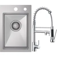 CECIPA MAX Spoelbak 30x45cm - Spoelbak Keuken RVS - Spoelbakken Keuken Met keukenkraan met uittrekbare uitloop - Wasbak Keuken - incl. Afvoerzeefje en Sifon