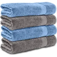 Komfortec Handdoekenset 4x Badhanddoek 70x140 cm - 100% Katoen - Anthrazit-Hellblau