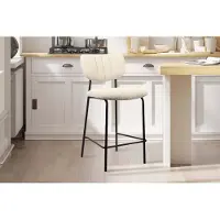 Huisenthuis.nl Barkruk Lidy Beige - Metaal - Stof - Set van 2 - Geschikt voor kookeiland - Met rugleuning - Zithoogte 67 cm - Zitdiepte 46 cm