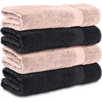Komfortec handdoeken – Set van 4 - Badhanddoek 70x140 cm - 100% Katoen – Roze&Zwart