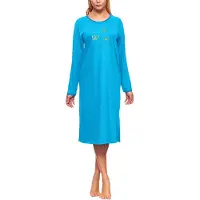 Merry Style Dames Nachtemd - Nachtjapon – Korte mouwen - Katoen – MS-DR-Malwa-ND - Turkoois (Lange mouw) - L