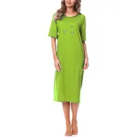Merry Style Dames Nachthemd - Nachtjapon - Korte Mouwen - Katoen - MS-DR-Malwa-ND-KR - Groen - XXL