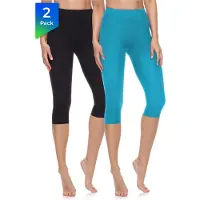 Merry Style MS-MS10-199-LE 2Pack Dames Capri Leggings - Sport - Vrijetijdsbroek - 3/4 Lengte - Katoen - Sporbroek - Yogabroek - Zwart/Donkerturquoise - L