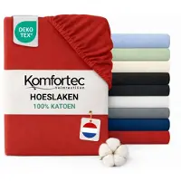Komfortec Jersey Stretch Hoeslaken 160x200 cm - 23cm Matrasdikte- Rondom Elastiek - 100% Katoen - Rood