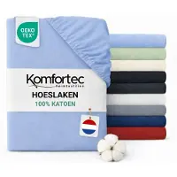 Komfortec Jersey Stretch Hoeslaken 90x200 cm - 23cm Matrasdikte- Rondom Elastiek - 100% Katoen - Lichtblauw