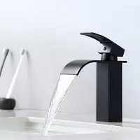 Auralum Max Zwart Wastafelkraan - Waterbesparend - Badkamer Kraan - Mengkraan - Waterval Wastafelkraan - Vierkante Messing - inclusief aansluitingen