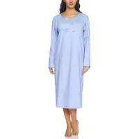 Merry Style Dames Nachtemd - Nachtjapon – Korte mouwen - Katoen – MS-DR-Malwa-ND - Blauw (Lange mouw) - M