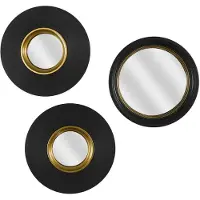 HowHomely Vinyl - Decoratieve Wandspiegelset - Rond - Zwart en Goud - 3 Stuks