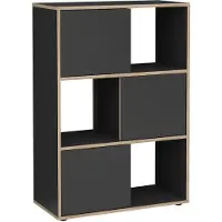 Huisenthuis.nl Vakkenkast Werner Antraciet - Eiken - Breedte 68.5 cm - Hoogte 101 cm - Diepte 33 cm - N - Met openslaande deuren
