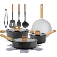 Nutrichef 14-delige pannenset Inductie - Keramische kookpannen - glazen deksels - vaatwasmachinebestendig - Zwart
