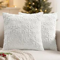 Sanorum 2 stuks - Kussenhoezen - Kerstkussenhoezen - Sneeuwvlokprint - Feestelijke decoratie voor bank en bankje - Geschikt voor woonkamers, kerstdecoratie - 45x45cm - Wit