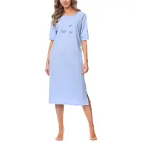Merry Style Dames Nachthemd - Nachtjapon - Korte Mouwen - Katoen - MS-DR-Malwa-ND-KR - Blauw - XXL