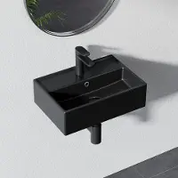 HOROW Wastafel Keramiek - met overloop - Badkamerwastafel - Modern - Mat Zwart wastafel met kraangat - 45x31x13.5 cm