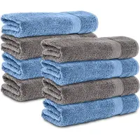 Komfortec 8x Handdoek 70x140 - 100% Katoen – Handdoekenset - Zacht - Antraciet/Lichtblauw