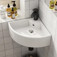 HOROW Toiletfontein - Wandmontage - Keramiek Toilet Wasbak - Glans Wit - 32x32 cm - met kraangat en met overloop