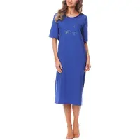 Merry Style Dames Nachthemd - Nachtjapon - Korte Mouwen - Katoen - MS-DR-Malwa-ND-KR - Korenbloem - S