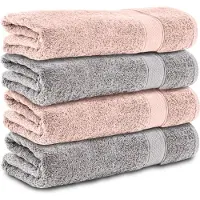 Komfortec Handdoekenset 4x Handdoek 50x100 cm - 100% Katoen -Silber-Rosa