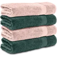 Komfortec Handdoekenset 4x Handdoek 50x100 cm - 100% Katoen -Dunkelgrun-Rosa