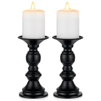 Sanorum 2 stuks - Kandelaars - Metalen kandelaars - Geschikt voor bruiloften en woondecoratie - Minimalistisch - Smeedijzeren kandelaars - Romantische tafellampen - zwart