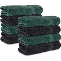 Komfortec 8x Handdoek 50x100 - 100% Katoen – Handdoekenset - Schwarz-Dunkelgrun