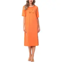 Merry Style Dames Nachthemd - Nachtjapon - Korte Mouwen - Katoen - MS-DR-Malwa-ND-KR - Oranje-2 - S