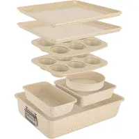 Nutrichef 8-delige Stapelbare Antiaanbak Bakvormenset - Bakplaten Set vrij van PFOA, PFOS en PTFE met Antiaanbaklaag-Ovenbestendig tot 230°C- ronde Taartvorm, Bakvorm, Muffinvorm,Bakplaat