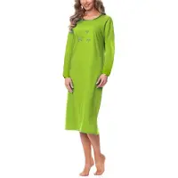 Merry Style Dames Nachtemd - Nachtjapon – Korte mouwen - Katoen – MS-DR-Malwa-ND - Groen (Lange mouw) - L