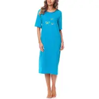 Merry Style Dames Nachthemd - Nachtjapon - Korte Mouwen - Katoen - MS-DR-Malwa-ND-KR - Turquoise - S