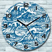 Coloray Wandklok - Stormgolven Glazen Wandklok - 30fi cm - Blauw Wandklok - Wandklok Ronde - Wandklok Modern - Wandklok Keuken - Stille Wandklok
