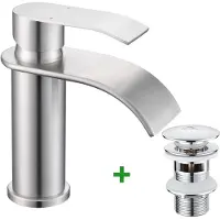 CECIPA MAX Wastafelkraan - Badkamerkraan - Toiletkraan - Met Afvoerplug - Mengkraan - Geborsteld RVS -Waterval kraan Badkamer
