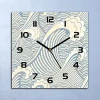 Coloray Wandklok - Golven en wolken Glazen Klok - 30x30 cm - Lichtblauw Wandklok - Wandklok Vierkant - Wandklok Industrieel - Wandklok Keuken - Stille Wandklok