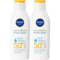 Nivea SUN Babies & Kids Sensitive Protect Zonnebrand Melk - Baby en Kind - SPF 50+ - Parfumvrij - Geschikt voor de huid met eczeem - Zonbescherming - Duo Pack- 2x 200 ml