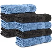 Komfortec 8x Handdoek 70x140 - 100% Katoen – Handdoekenset - Zacht - Zwart-Lichtblauw