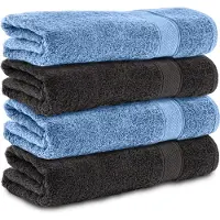 Komfortec Handdoekenset 4x Badhanddoek 70x140 cm - 100% Katoen - -Schwarz-Hellblau