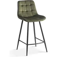 Huisenthuis.nl Barkruk Alice Groen - Fluweel - Set van 2 - Geschikt voor kookeiland - Met rugleuning - Zithoogte 65 cm - Zitdiepte 36 cm
