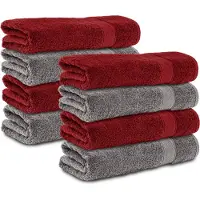 Komfortec 8x Handdoek 70x140 - 100% Katoen – Handdoekenset - Zacht - Antracietgrijs&Rood